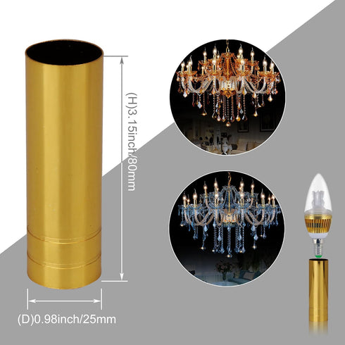 8cm 2.5cm E14 Pack 6 BQLZR Height Dia Bright Gold Double Line Chandelier Candle Light Cover Sleeves Socket