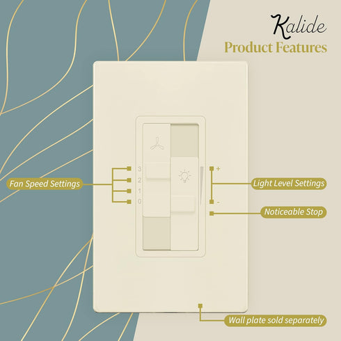 Dimmer 3-Speed 2.5A, 200W TGDSFS3-LA, TOPGREENER Kalide Combo Switch with Fan Control, Light and Fan Combination