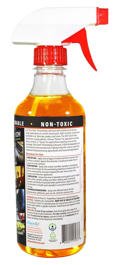 3-in-1 16 oz Trick Shot - Penetrating Lubricant Oil - Biobased Food Grade Industrial Oil for Parts, Rust and Corrosion