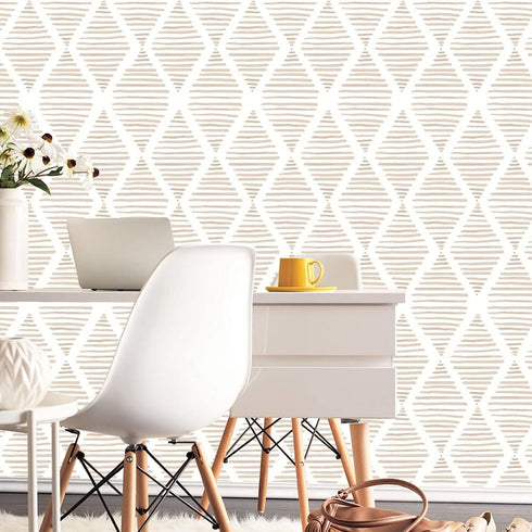 Yun-aeon 17.7" X 120" White and Beige Stripe Peel and Stick Wallpaper Modern Diamond Contact Paper Geometric Removable Wallpaper Self Adhesive Wall Paper for Bedroom Drawers Cabinets Decor Vinyl by Yun-aeon