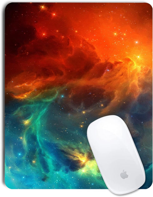 Galaxy Mouse Pad, Orange and Cyan Nebula Mouse Pads for Office Computer, Non-Slip Washable Small Mouse Mat 9.5 X 7.9
