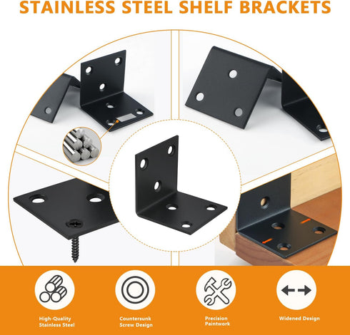 4Pcs 90 (1.8X1.8 Alise Shelf Brackets Black, Stainless Steel Floating Shelf Brackets Corner Brackets, L Brackets