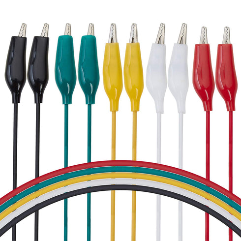 WGGE WG-026 Test Lead Set, 10 Pieces and 5 Colors with Alligator Clips, 20.5 inches, 22 AWG Copper Wire