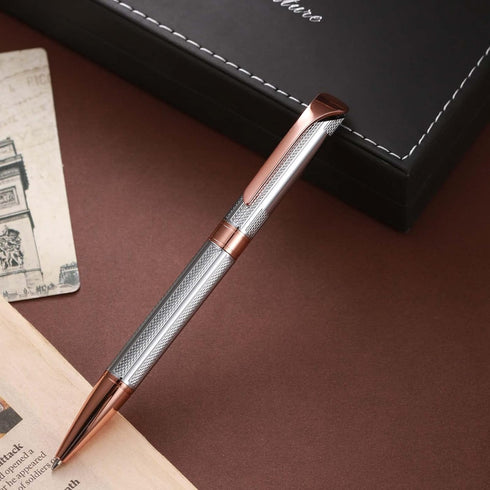 Ballpoint Pen with Gift Box, Retractable 1.0mm Black Ink Pen for Men Women, Refillable, B5 (Rose Gold+Silver)