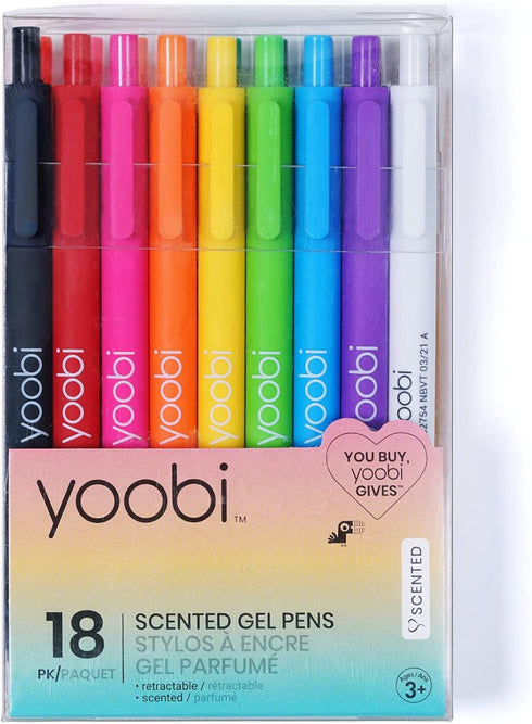 Yoobi Retractable Gel Pen Set, 18 Bright Colors, Fine 1.00mm Point for School or Office, Retractable Pens, Comfortable Grip and Smooth Traction