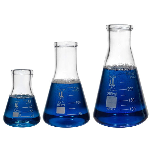 Karter Scientific Glass Flask 5 Piece Set | Narrow Mouth Erlenmeyer | Borosilicate Glass | 50ml to 1L