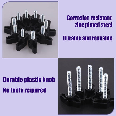 Swpeet 35Pcs M6 Zinc Plated Thumb Screw Kit, 5 Sizes, Three Prong Clamping Black Tee Wing Plastic Knob