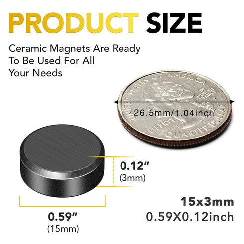 DIYMAG 70Pcs Small Ceramic Magnets for Crafts, Round Disc Magnets with Adhesive Backing Strong Magnets for Refrigerator Craft Hobbies Science Projects School Notice Boards, 0.6inch D x 0.12inch H