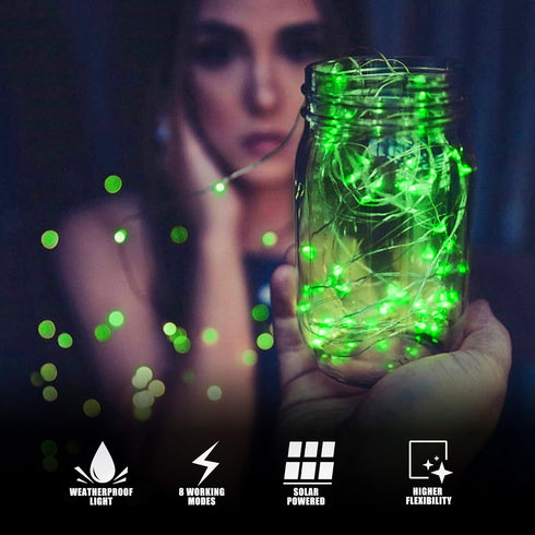 2 Pack Solar Fairy Lights Outdoor, 33ft 100LED Waterproof String Lights, 8 Modes for Garden, Party, Wedding