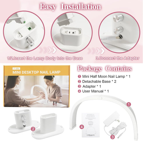 SLYFTE Professional Quality Mini Half Moon Light for Nail Desk, Personal Arch Light for Home Use, Nail Tech Lamp
