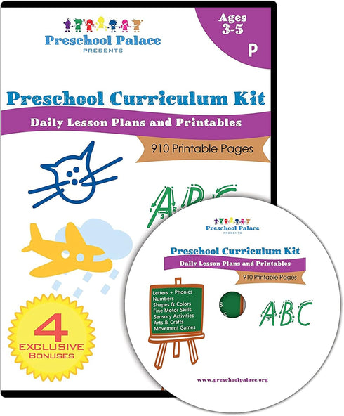 Palace Learning 5 Pack - Preschool Curriculum Kit on CD & ABC Alphabet + Numbers 1-10 + Shapes + Colors Poster Set