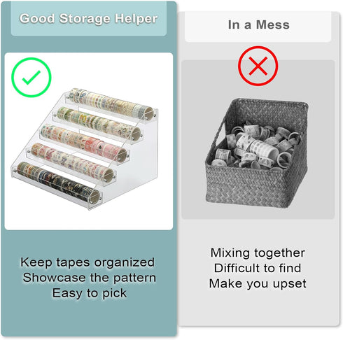 BTSKY 5 Tier Washi Tape Organizer - Clear Plastic Washi Tape Storage Rack, Assembly Washi Tape Storage Holder Washi Tape Dispenser Desk Accessories Display Caddy for Scrapbooking Art Craft Supplies
