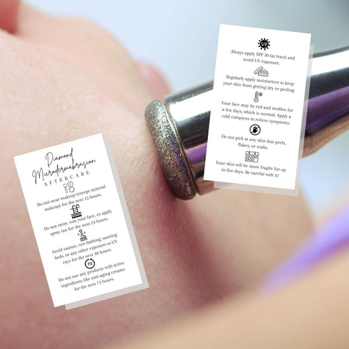 Lashicorn 50 Pack 2x3.5 inch Diamond Microdermabrasion Aftercare Cards | | Business Card | Esthetician Supplies |