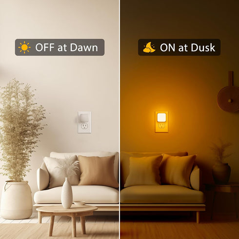 0.3W 2 Pack Amber Night Lights Plug into Wall, Nightlights With Light Sensor Dusk to Dawn, Square Plug in Night Light