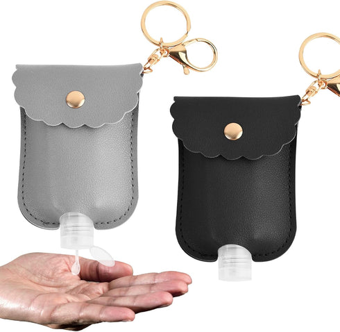 TLIFOS 2Pcs Reusable Hand Sanitizer Holder, Portable Leather Leakproof Hand Sanitizer Keychain for
