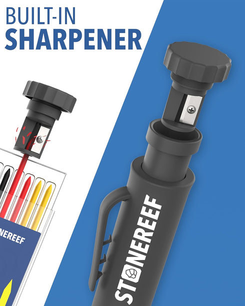 STONE REEF Set 7 Carpenter Pencil with Sharpener & Refills Deep Hole Marker Mechanical Pencil for Wood, Metal & Plastic