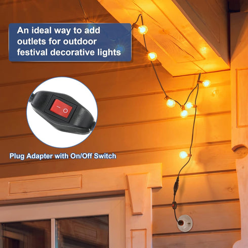 3 Outlet Light Socket Adapter - Convert E26/E27 Bulb Socket to 3 Prong Outlet with On/Off Switch for Indoor Outdoor Use