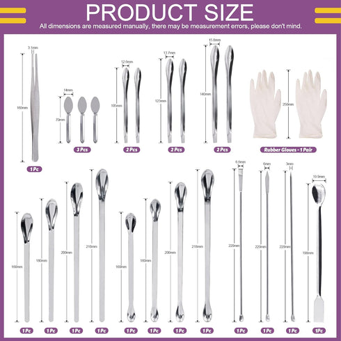 Swpeet 23Pcs Stainless Steel Micro Lab Scoop Spoon Lab Spatulas Assortment Kit, Pill Filler Tamper Tool Micro Spatula Steel Spoon Reagent Laboratory Mixing Spatula Long Sampling Spoon for Powders Gel