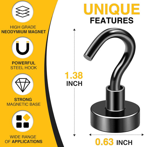 DIYMAG Magnetic Hooks for Hanging | 30lbs Heavy Duty Strong Magnets for Classroom Beach Kitchen Grills (10 Pack Black)