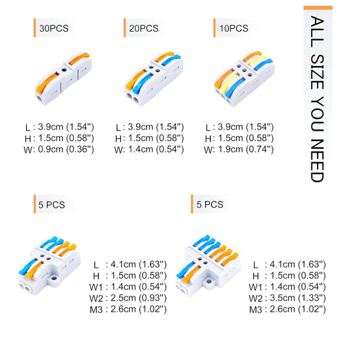 HTCELLE 70-Piece Lever Wire Connectors Splice Kit, Quick Connects, Push in Compact Splicing Butt Terminals for Wiring