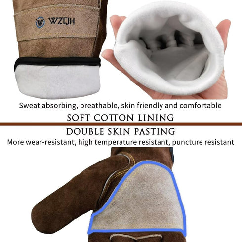 Leather Work Gloves for Men or Women, Large Gardening, Welding, Construction, Durable Cowhide
