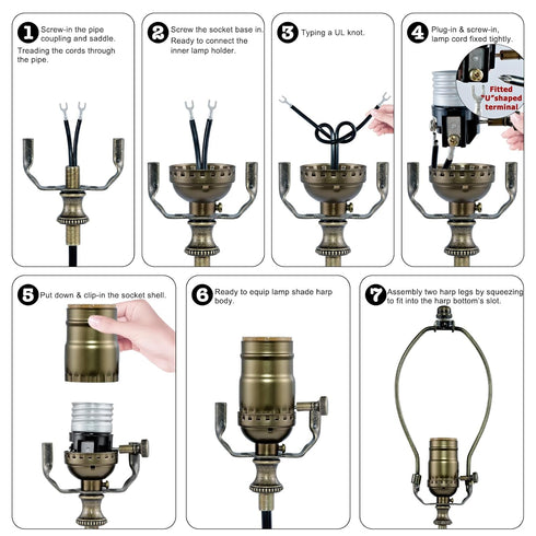 3-Way Set, 2) Lamp Making Kit, Make a Lamp or Repair Kit, Light Socket with Matching Cord and Harp Wiring Kit for Table