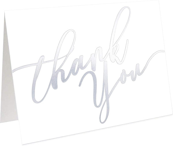 Bargain Paradise 24 PCS Silver Thank You Cards With Envelopes- Elegant Appreciation Cards With