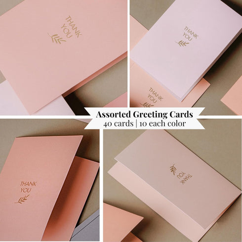 Pack 40, 5x3.5 Inch Gold Foil Thank You Cards - Bulk of with Matching Stickers & Envelopes (Pink) Textured Surface