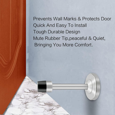 Door Stopper - Long 304 Stainless Steel Sound Dampening Door Stop Bumper Wall Protector, 5 inch Silver