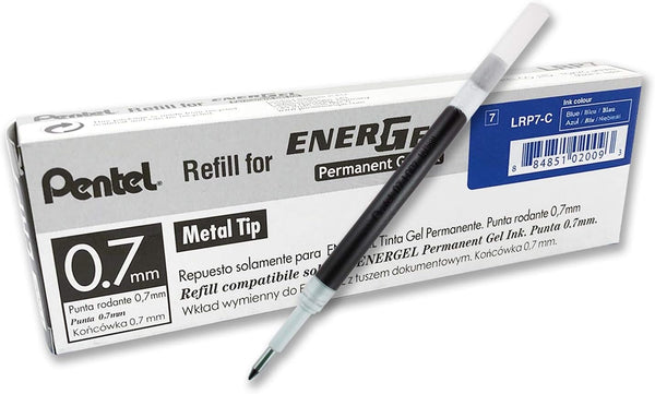 Pentel Refill Ink for EnerGel PRO Permanent Gel Pen, 0.7mm Medium Line, Blue Ink, 12 Count
