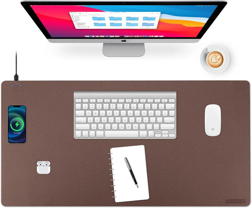 Wireless Charging Desk Mat with Desk Pad, Large Mouse Pad for Desktop Charging, Waterproof Leather Non-Slip Protector
