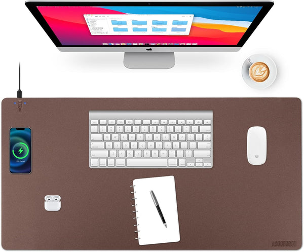 Wireless Charging Desk Mat with Desk Pad, Large Mouse Pad for Desktop Charging, Waterproof Leather Non-Slip Protector