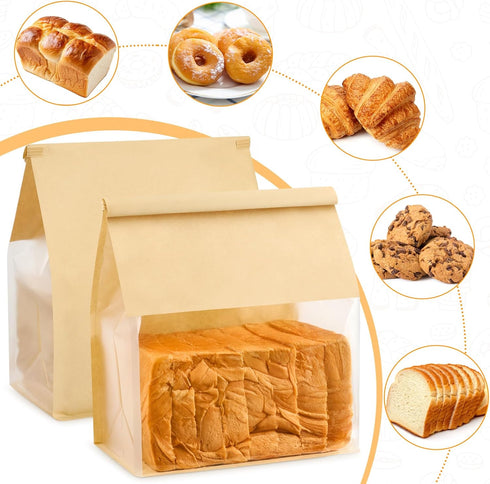 Ocmoiy 100 Pack 8.7x4.3x11 Inches Packaging Bread Bags for Homemade Breads, Resealable Tin Tie Tab Lock Large Bakery