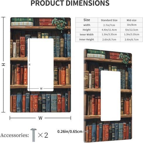 MengJZone 4.4 2.7 Classic Wall Plates, library bookshelf book, Light Switch covers, Electrical Outlet Covers, Duplex