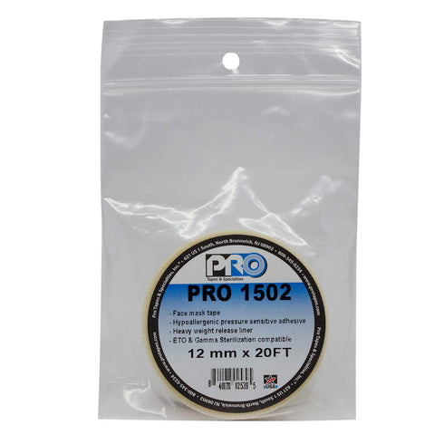 Pro 1502 Self-adhering Face Mask Tape 1/2in (12mm) x 20ft Clear Double Coated Medical, Skin Friendly Adhesive