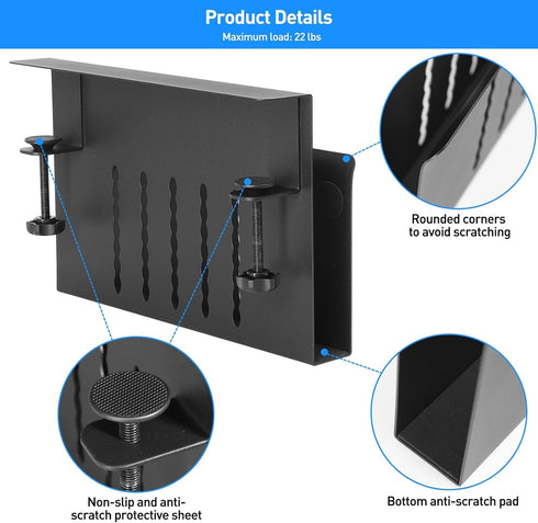 Desk Side Storage, Under Desk Laptop Mount, Hanging File Organizer, Clamp On Cable Management Tray, 22 Lbs