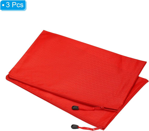 PATIKIL Waterproof Zipper File Bags, 3 Pack A4 Document Holders, Pencil Pouch for Office, Red Color