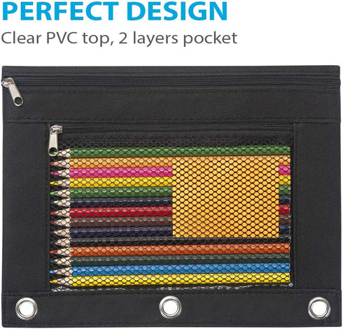 Sooez 2 Pack Pencil Pouch for 3 Ring Binder, Fabric Binder Bags with Zipper and Reinforced Grommets for School Supplies