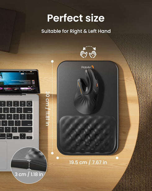 ProtoArc MP50 12x8 Inches, Ergonomic Mouse Pad with Wrist Rest, PU Leather Mousepad with Massage Design, Soft Memory