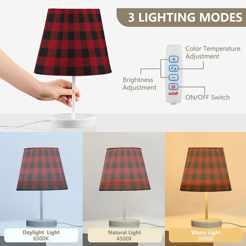 3 ALAZA Table Lamp Red and Black Buffalo Plaid Checkered Xmas Bedside Lamp for Bedroom LED Nightstand Desk Lamp