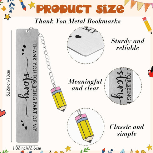 Skyygemm 2026 Supplies(20 Sets) Teacher Gifts Metal Bookmarks with Pencil Pendent Thank You Card Gift from Students