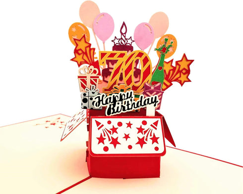iGifts And Cards Happy 70th Red Birthday Party Box 3D Pop Up Greeting Card – Seventy, Balloons, Unique Celebration