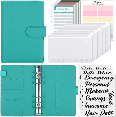 SKYDUE Budget Binder, Money Saving Binder with Zipper Envelopes, Cash Envelopes and Expense Sheets (Turquoise)