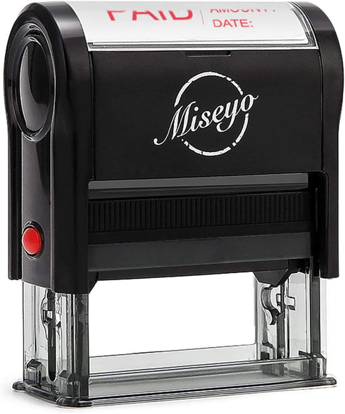 Miseyo Self Inking Paid Stamp with Date, Check Number, Amount - Red Ink