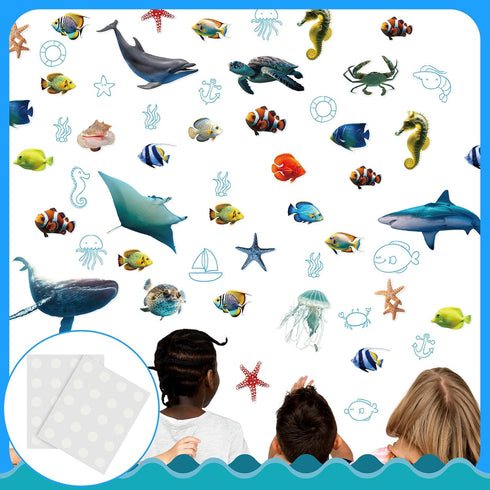 Fulmoon 62 Pcs Realistic Sea Ocean Animal Bulletin Board Decor, Sharks, Whales, Turtles Cutouts for Classroom