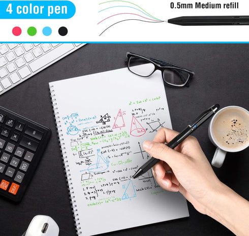 SMTTW 5-in-1 Multicolored Stylus Pen with Metal Gift Box, Black Blue Red Green Ballpoint for Touch Screens