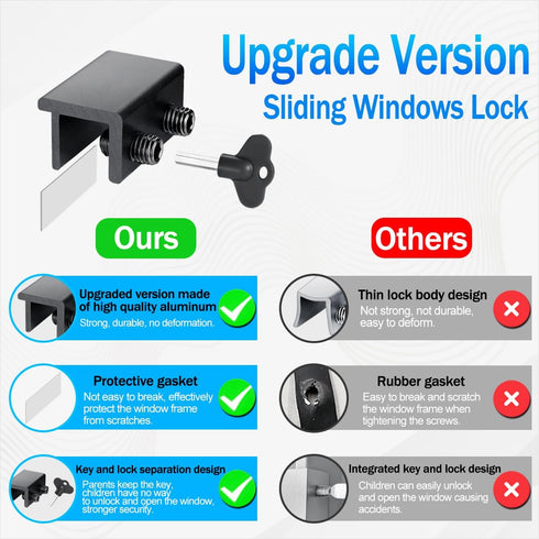Locks,4 Pack ZRFCXE Window Sliding Window Locks with Key for Vertical & Horizontal Sliding Windows Doors,Easv