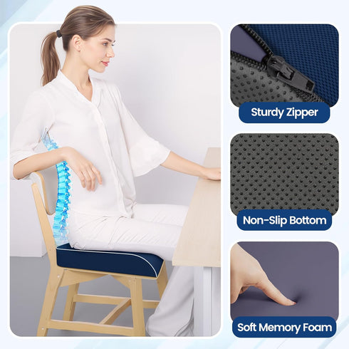 SweetSlubr Tailbone Blue/2X-Large Seat Cushion for Pain Relief, Office Chair Cushion, Memory Foam Large Chair Cushion