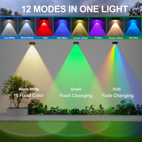 IP65 12 Holiday-4pack ZCXLIGHT Solar Fence Lights,Fence Lights Solar Powered Waterproof Multicolor Led Fixed Colors RGB