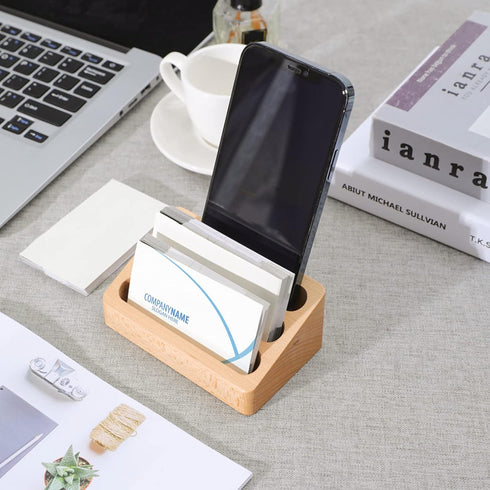 Wood Business Card Holder Desk - 3 Grids Wooden Business Card Display Stand for Office and Home (3 Packs)